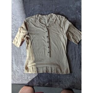 Banana Republic Womens Tan Khaki 100% Cotton Short Sleeve Henley Top Size S